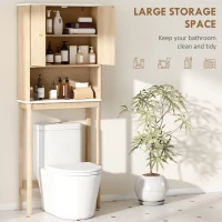 HOMCOM Over The Toilet Storage Cabinet with Adjustable Shelf, Open Shelf and Adjustable Bottom Bar, Oak(m-5)