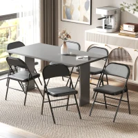 HOMCOM Set of 6 Metal Foldable Chairs, PU Leather Padded Folding Chairs with Cushion Seat and Open Back for Indoor, Black(m-9)