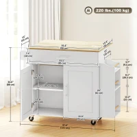 HOMCOM Kitchen Island with Storage, Rolling Kitchen Cart with Foldable Drop Leaf, Power Outlet and USB Ports, White(m-3)