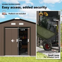 Outsunny Garden Metal Shed, Storage Shed Utility Storage with Double Locking Doors for Bike, Yard Tools, Brown(m-5)