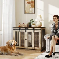 PawHut Dog Crate, Dog Cage End Table with Divider Panel, Dog Crate Furniture for Large Dog and 2 Small Dogs, Oak(m-2)