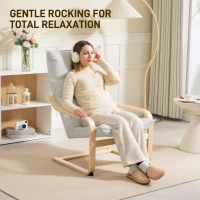 HOMCOM Birch Wood Fabric Modern Armchair, Accent Chair with Curved Leg and Arm for Living Room, Cream White(m-6)