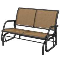 Outsunny Patio Double Glider Outdoor Steel Sling Fabric Gliding Bench Garden Swing Chair Heavy-Duty Porch Rocker Garden Loveseat Brown(m-11)