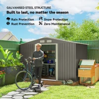 Outsunny 9' x 6' Outdoor Storage Shed, Garden Tool House with Foundation Kit, 4 Vents and 2 Easy Sliding Doors for Backyard, Patio, Garage, Lawn, Gray(m-4)