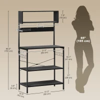 HOMCOM Baker's Rack with Charing Station, Microwave Shelf with Power Outlet, USB Charger and 5 Hooks, Black(m-3)