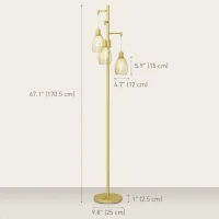 HOMCOM Industrial Floor Lamp with 3 Hanging Wire Lampshades, Dimmable Standing Lamp for Living Room, Gold(m-3)