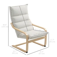 HOMCOM Birch Wood Fabric Modern Armchair, Accent Chair with Curved Leg and Arm for Living Room, Cream White(m-3)