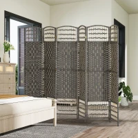 HOMCOM 6 Panel Folding Room Divider Portable Privacy Screen Wave Fiber Room Partition for Home Office Dark Gray(m-8)