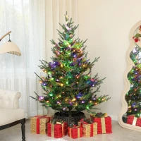 HOMCOM 6 ft Artificial Christmas Tree, Prelit Christmas Tree with 300 LED Lights, 795 Branch Tips and Wide Metal Base, Green(m-10)