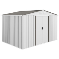 Outsunny 9' x 6' Outdoor Storage Shed, Garden Tool House with Foundation Kit, 4 Vents and 2 Easy Sliding Doors for Backyard, Patio, Garage, Lawn, Silver