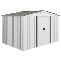 Outsunny 9' x 6' Outdoor Storage Shed, Garden Tool House with Foundation Kit, 4 Vents and 2 Easy Sliding Doors for Backyard, Patio, Garage, Lawn, Silver(m-1)