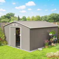 Outsunny Garden Metal Shed, Storage Shed Utility Storage with Double Locking Doors for Bike, Yard Tools, Light Gray(m-2)