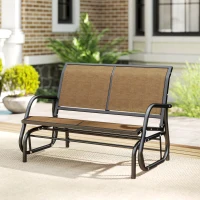 Outsunny Patio Double Glider Outdoor Steel Sling Fabric Gliding Bench Garden Swing Chair Heavy-Duty Porch Rocker Garden Loveseat Brown(m-9)