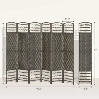 HOMCOM 6 Panel Folding Room Divider Portable Privacy Screen Wave Fiber Room Partition for Home Office Dark Gray(m-3)