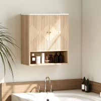 HOMCOM Bathroom Wall Cabinet, Wall-Mounted Medicine Cabinet with Adjustable Shelf, Open Shelf and Marble Effect Top, Oak(m-8)