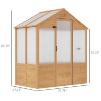 Outsunny 6' x 4' x 7' Polycarbonate Greenhouse, Walk-in Hot House Kit, Hobby Greenhouse with Lockable Door, Level 5 Wind Resistant Wooden Frame, Natural Wood(m-3)
