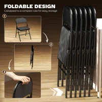 HOMCOM Set of 6 Metal Foldable Chairs, PU Leather Padded Folding Chairs with Cushion Seat and Open Back for Indoor, Black(m-6)