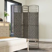 HOMCOM 3 Panel Folding Room Divider Portable Privacy Screen Wave Fiber Room Partition for Home Office Dark Gray(m-8)