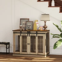 PawHut Dog Crate, Dog Cage End Table with Divider Panel, Dog Crate Furniture for Large Dog and 2 Small Dogs, Oak(m-9)