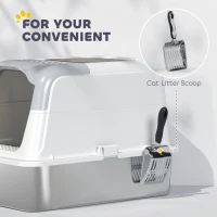 PawHut Extra Large Stainless Steel Litter Box, Enclosed Cat Litter Box with Scoop, Deodorizer Bag, Sand Drop Pedal(m-7)