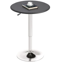 HOMCOM Modern Round Bar Table Adjustment Height Home Pub Bistro Desk Faux Leather Covered Wooden Top Chrome Base Black(m-2)