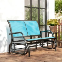 Outsunny 2-Person Outdoor Glider Bench, Patio Double Swing Rocking Chair Loveseat w/Powder Coated Steel Frame for Backyard Garden Porch, Blue(m-9)