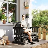 Outsunny 2-Person Patio Swing Glider Bench with Quick Drying Design and Wide Armrest, Wood Rocking Chair Loveseat for Backyard Garden Porch, Black(m-10)