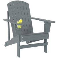 Outsunny Oversized Adirondack Chair, Outdoor Fire Pit and Porch Seating, Classic Log Lounge w/ Built-in Cupholder, Dark Gray
