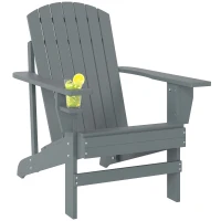 Outsunny Oversized Adirondack Chair, Outdoor Fire Pit and Porch Seating, Classic Log Lounge w/ Built-in Cupholder, Dark Gray(m-1)