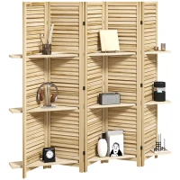 HOMCOM 5 Panel 67" Tall Wood Privacy Screen Room Divider with 3 Shelves and Folding Storage for Bedroom, Natural Wood(m-1)