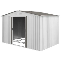 Outsunny 9' x 6' Outdoor Storage Shed, Garden Tool House with Foundation Kit, 4 Vents and 2 Easy Sliding Doors for Backyard, Patio, Garage, Lawn, Silver(m-11)