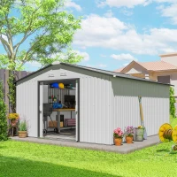 Outsunny Garden Metal Shed, Storage Shed Utility Storage with Double Locking Doors for Bike, Yard Tools, White(m-10)