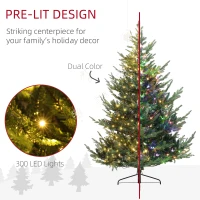 HOMCOM 6 ft Artificial Christmas Tree, Prelit Christmas Tree with 300 LED Lights, 795 Branch Tips and Wide Metal Base, Green(m-4)
