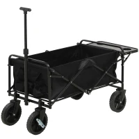 Outsunny Foldable Wagon Garden Carts with Wheels and Side Table, Black(m-11)