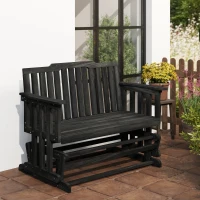 Outsunny 2-Person Patio Swing Glider Bench with Quick Drying Design and Wide Armrest, Wood Rocking Chair Loveseat for Backyard Garden Porch, Black(m-9)