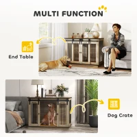 PawHut Dog Crate, Dog Cage End Table with Divider Panel, Dog Crate Furniture for Large Dog and 2 Small Dogs, Oak(m-4)