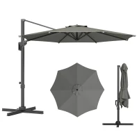 Outsunny 10' Offset Patio Umbrella Cantilever Umbrella with Aluminium Pole 360° Rotation and Tilt Adjustment, Grey(m-11)