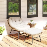 Outsunny Rattan Chair w/ Stool, Cushion, Adjustable Foot Pads, Natural(m-9)