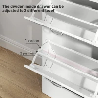 HOMCOM 3 Flip Drawer Shoe Cabinet, Marble-Effect Narrow Shoe Storage Cabinet with Top Drawer and Adjustable Shelves, White(m-5)