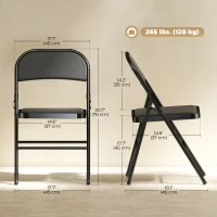 HOMCOM Set of 6 Metal Foldable Chairs, PU Leather Padded Folding Chairs with Cushion Seat and Open Back for Indoor, Black(m-3)