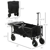 Outsunny Foldable Wagon Garden Carts with Wheels and Side Table, Black(m-3)