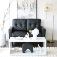 HOMCOM 51" Double Sofa Couch, Upholstered PU Leather Loveseat with Armrests, Tufted Backrest, Cushion, Black(m-13)