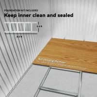 Outsunny 9' x 6' Outdoor Storage Shed, Garden Tool House with Foundation Kit, 4 Vents and 2 Easy Sliding Doors for Backyard, Patio, Garage, Lawn, Silver(m-6)