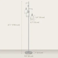 HOMCOM Industrial Floor Lamp with 3 Hanging Wire Lampshades, Dimmable Standing Lamp for Living Room, Silver(m-3)