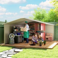 Outsunny Garden Metal Shed, Storage Shed Utility Storage with Double Locking Doors for Bike, Yard Tools, Light Gray(m-9)