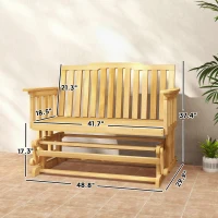 Outsunny 2-Person Patio Swing Glider Bench with Quick Drying Design and Wide Armrest, Wood Rocking Chair Loveseat for Backyard Garden Porch, Natural(m-3)