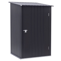 Outsunny 3.3' x 3.4' Lean-to Garden Storage Shed, Small Outdoor Galvanized Steel Tool House with Lockable Door for Patio, Backyard, Lawn, Dark Gray