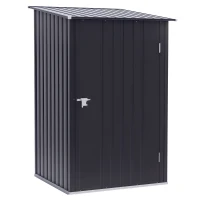 Outsunny 3.3' x 3.4' Lean-to Garden Storage Shed, Small Outdoor Galvanized Steel Tool House with Lockable Door for Patio, Backyard, Lawn, Dark Gray(m-1)