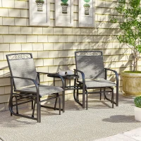 Outsunny Outdoor Glider Chairs with Coffee Table, Patio 2-Seat Rocking Chair Swing with Breathable Sling for Backyard, Gray(m-8)