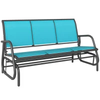 Outsunny 3-Person Outdoor Patio Glider Bench, Porch Glider Swing with 3 Seats, Breathable Mesh Fabric, Metal Frame, Blue(m-11)